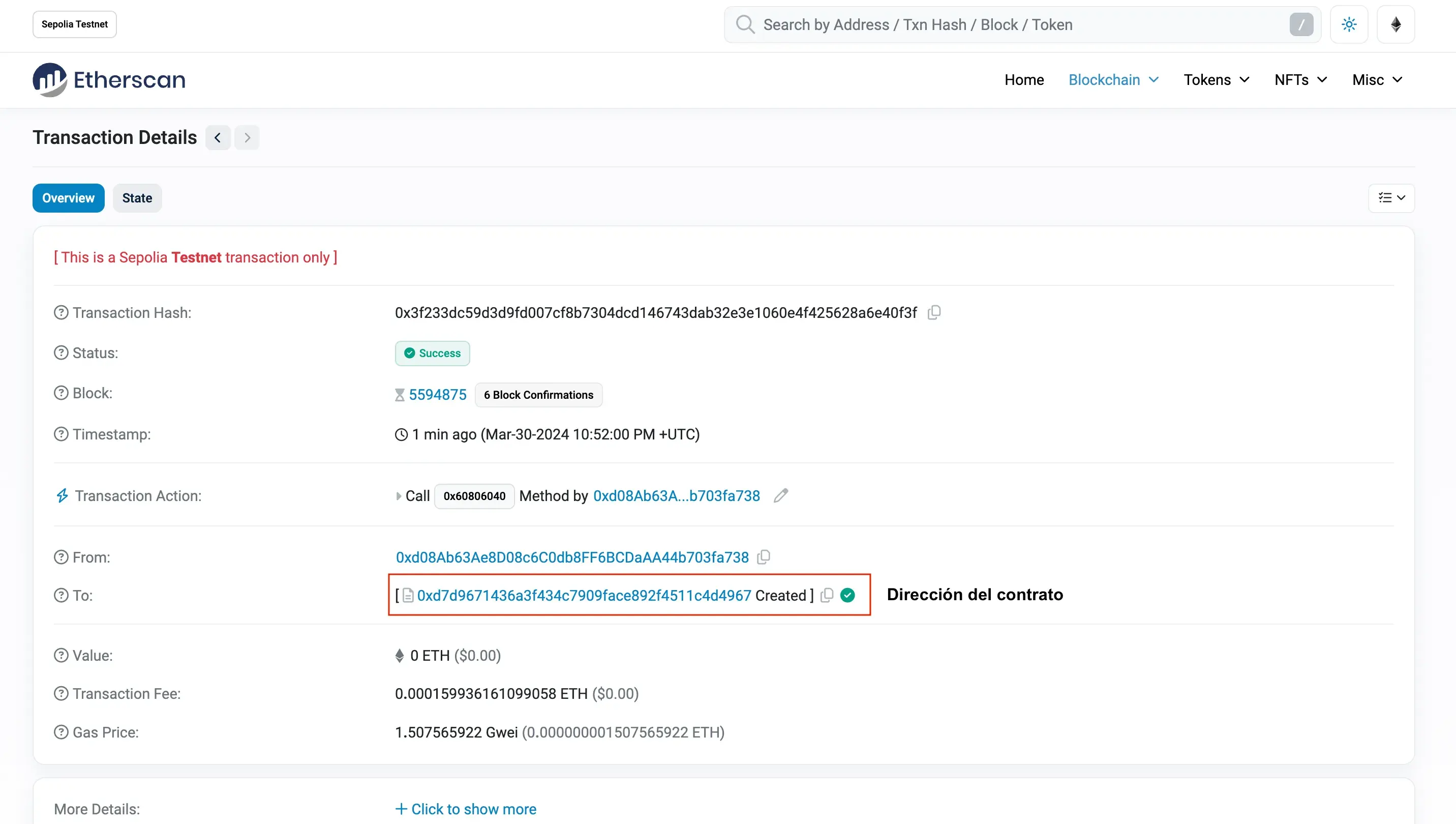 Deploy del contrato - Paso 14